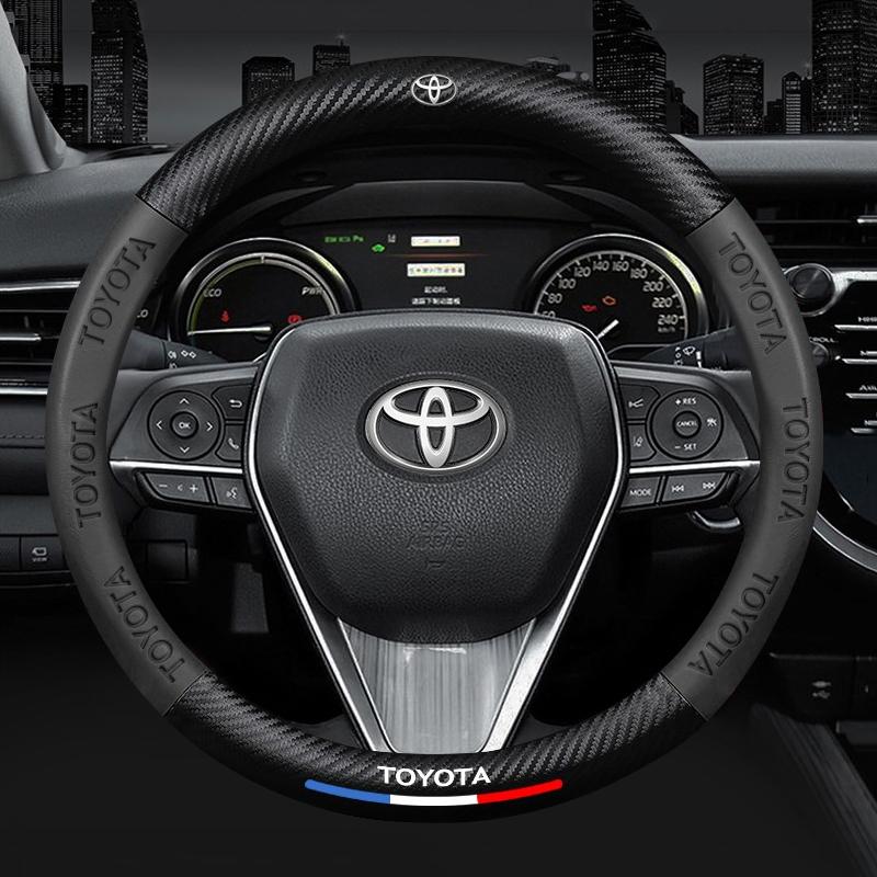 Car Steering Wheel Cover Carbon Fiber Pattern Leather Sleeve Keyring For Toyota Corolla Yaris RAV4 Prius CHR Camry Prado Supra