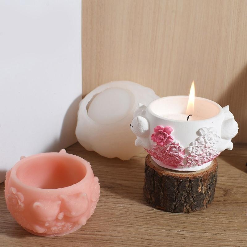 Reusable Cats Charm Planter Mold Safe Vase Silicone Mold For Jewelry Soap Candle Container Making Home Crafts
