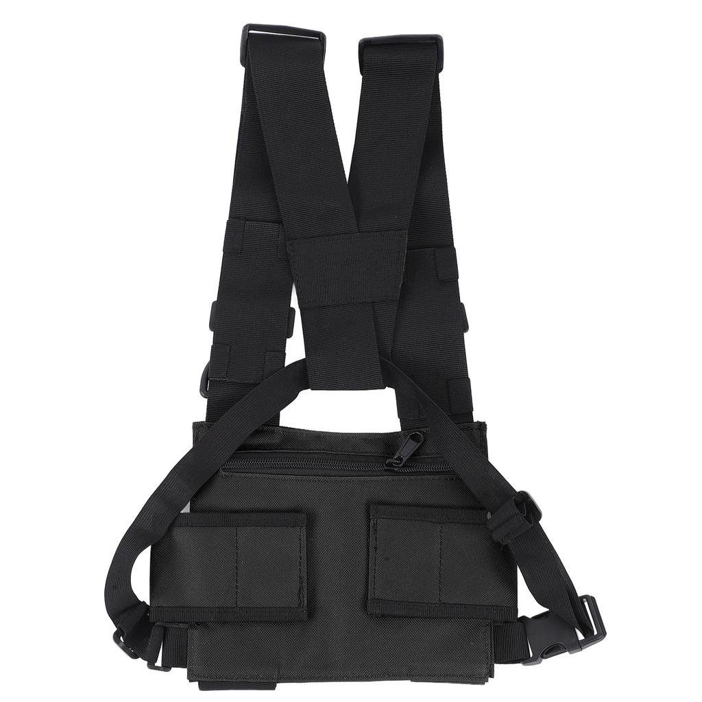 Chest Pack Adjustable Multi Pocket Functional Harness Front Vest Rig Bag for OutdoorBlack