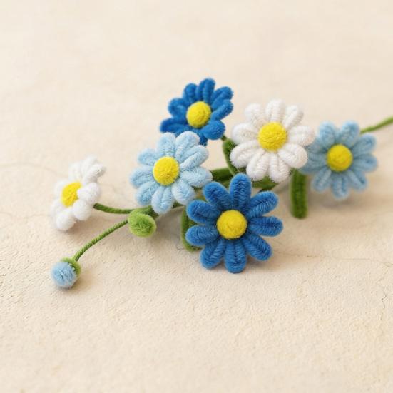 Handmade Pipe Cleaner Flower with Leaves 6 Head Finished Preserved Fake Flower Plush Twist Stick Floral Decoration Wedding Anniversary Mother's