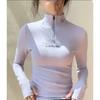 Spring Trendy Women Half Zip Stand Collar Tshirt  Base Long Sleeve Casual Pullover Tops