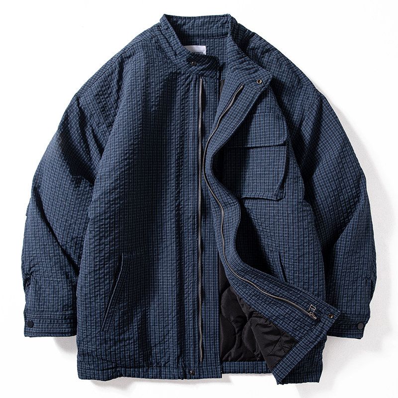 Fall and Winter New Arrival Windproof Waterproof Mechanical Style Puffer Jacket Japanese Style Retro Plaid Stand Collar Workwear Cotton-Padded Coat