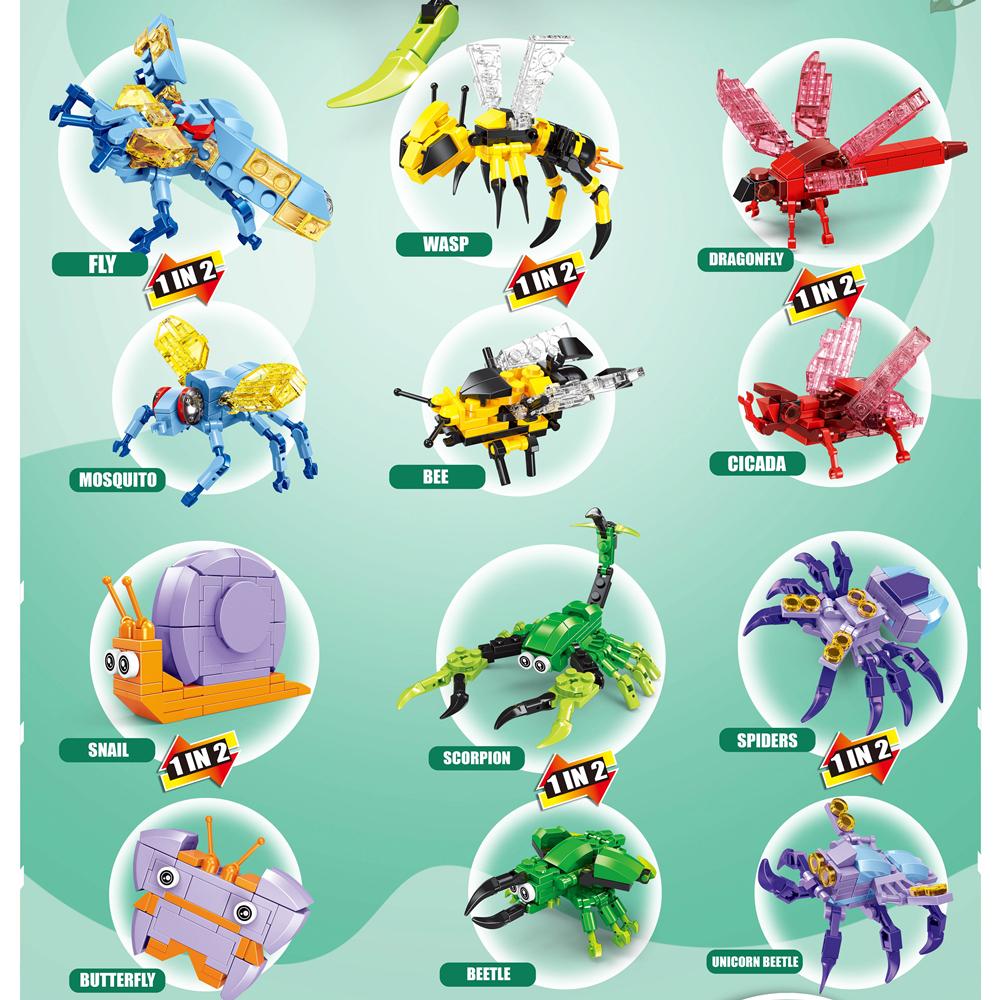6ni1 Insect Animals Figures Mini Bee snail Dragonfly Construction Blocks Toy 3D Constructor Bricks Designed For Children Boys Present Toy