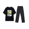 Li Ning Anime Print Pullover Short Sleeve Top And Comfortable Straight Leg Pants Casual Sports Suit Men Suit Black AHSU805-1+AYKU703-1