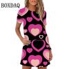 Elegantes Mini-Kleid mit süßem Liebesmuster-Print für Damen und Mädchen, kurzärmliges Sommerkleid, 2026 Neue Frühlingskleidung, Oversize-Sonnenkleid