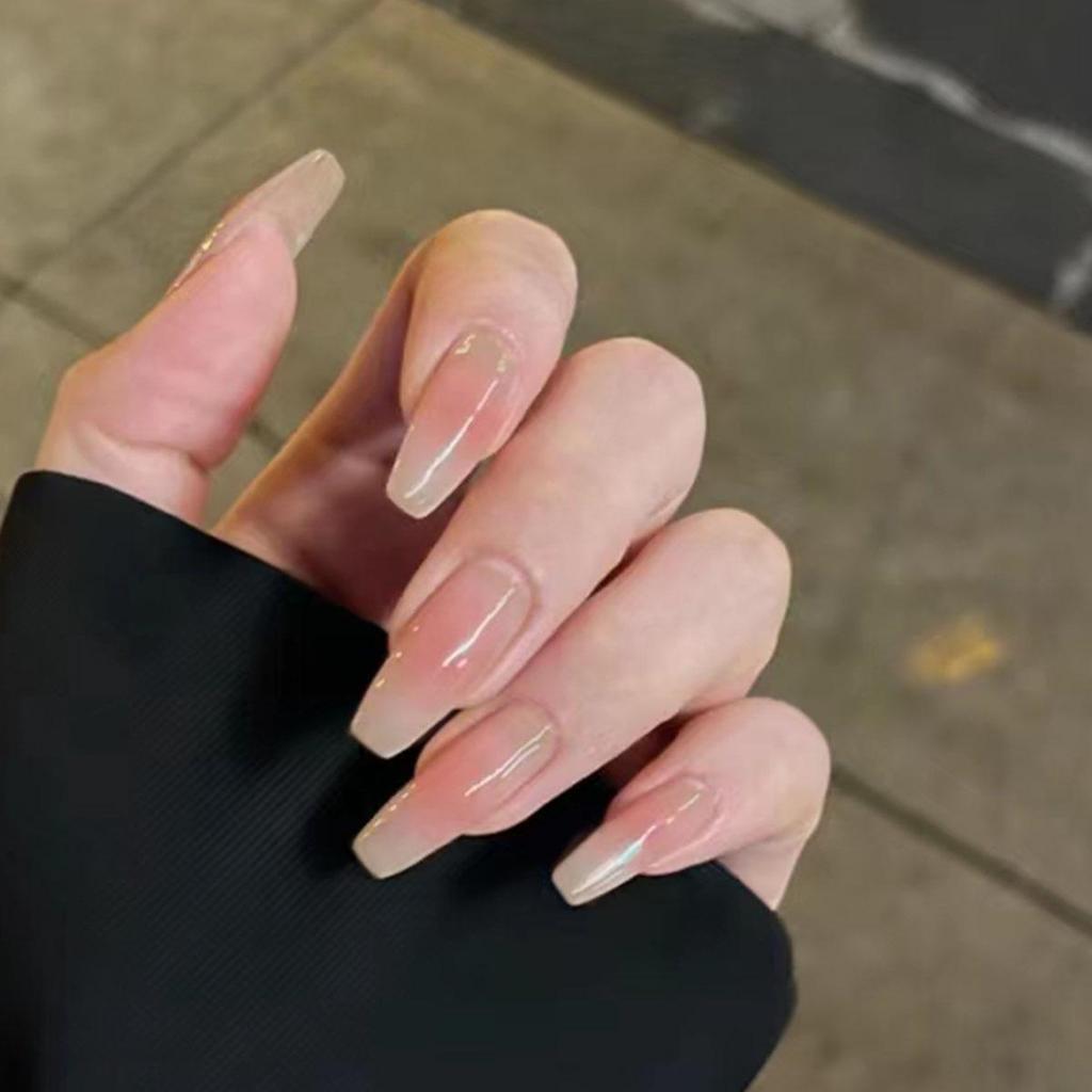 Nude Peach Pink Gradient Blush Medium-Long Press-On Nails - Xiaohongshu Favorite