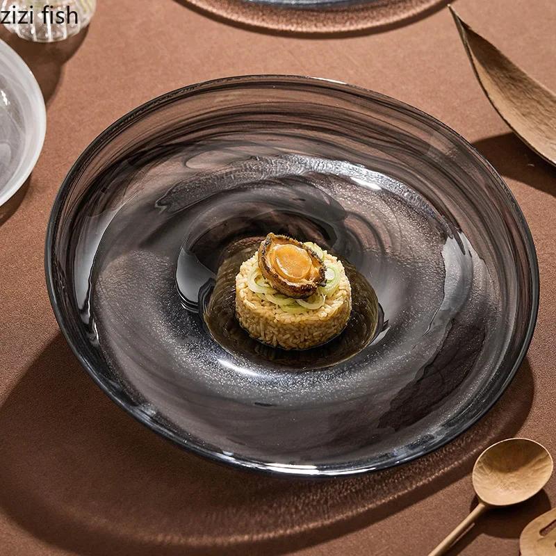 Irregular Glass Tableware Dessert Plate Serving Plate Pasta Dish Snack Dish Sushi Plates Restaurant Molecular Cuisine Tableware