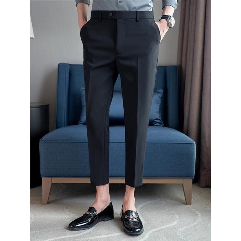 Trend drape casual pants men's anti-wrinkle ice silk black and white nine-point pants slim and thin fashionable versatile pants