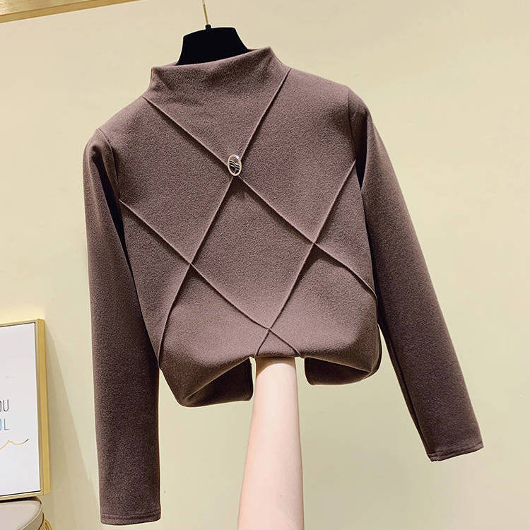 Fortykket dobbeltsidig fløyelsskjorte med høy hals for kvinner Høst Vinter Varm Langermet Pluss Velvet Base-skjorte