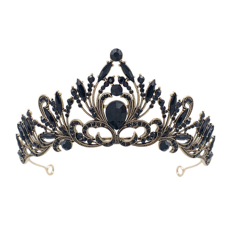 Europäische und amerikanische Brautkrone Strass Kopfschmuck Barock Schwarz Retro Schlicht und Elegant Schönheitswettbewerb Krone Hochzeitsaccessoires