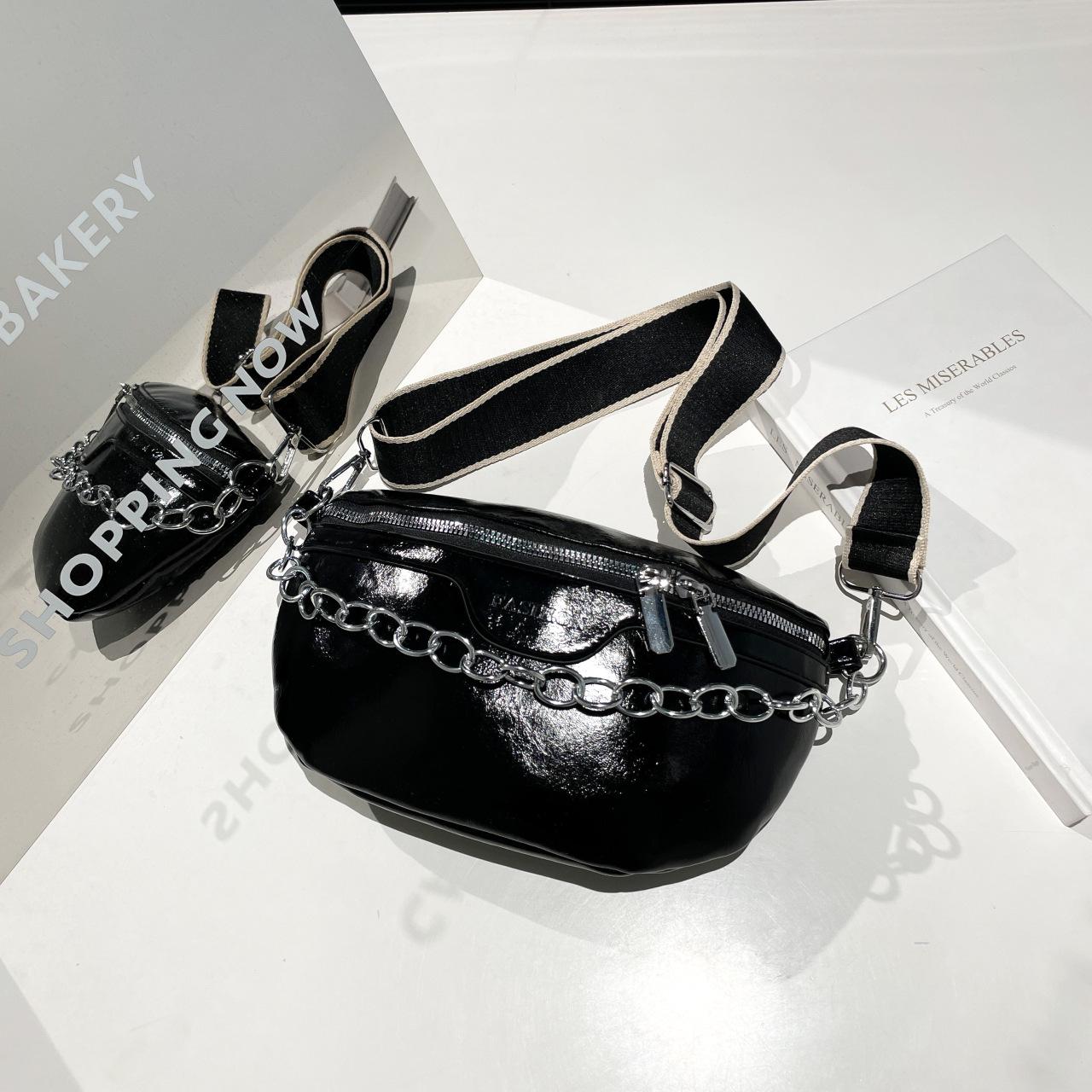 

Женский высококлассный модный маленький рюкзак и универсальная поясная сумка-кроссбоди на цепочке чёрный