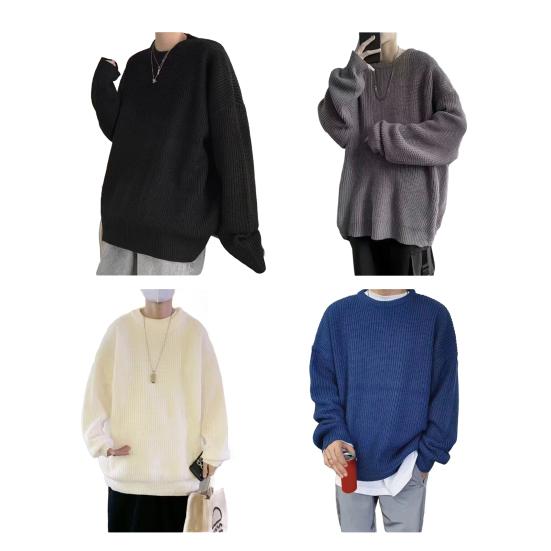 Podzimní Jarní Svetr Kulatý Výstřih Volný Jednobarevný Dlouhý Rukáv Pletený Pulovr Pružný Ležérní Denní Nošení