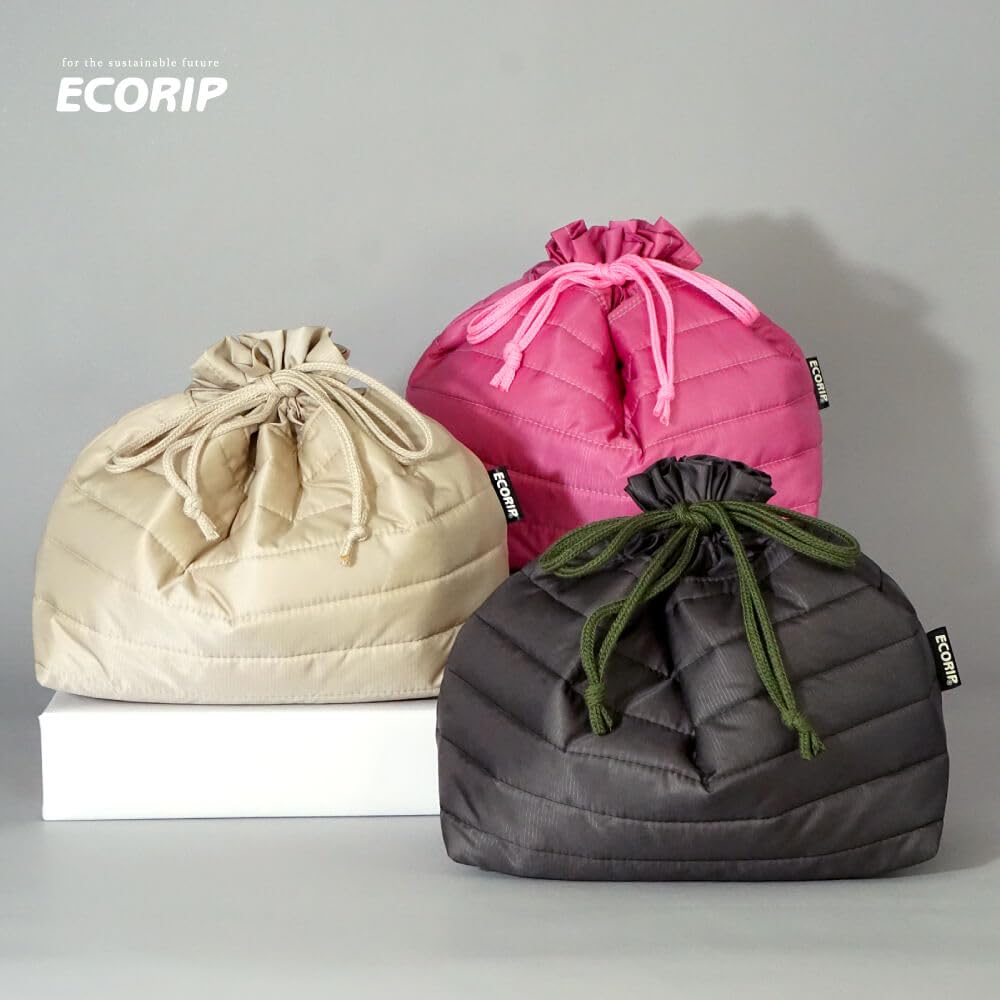 Padou Ecorip Cooler Drawstring Large Made with Recycled Lunch Bento Insulates and Keeps Food Cold and Made In Japan Bag, (Dark Gray), Water-Repellent,