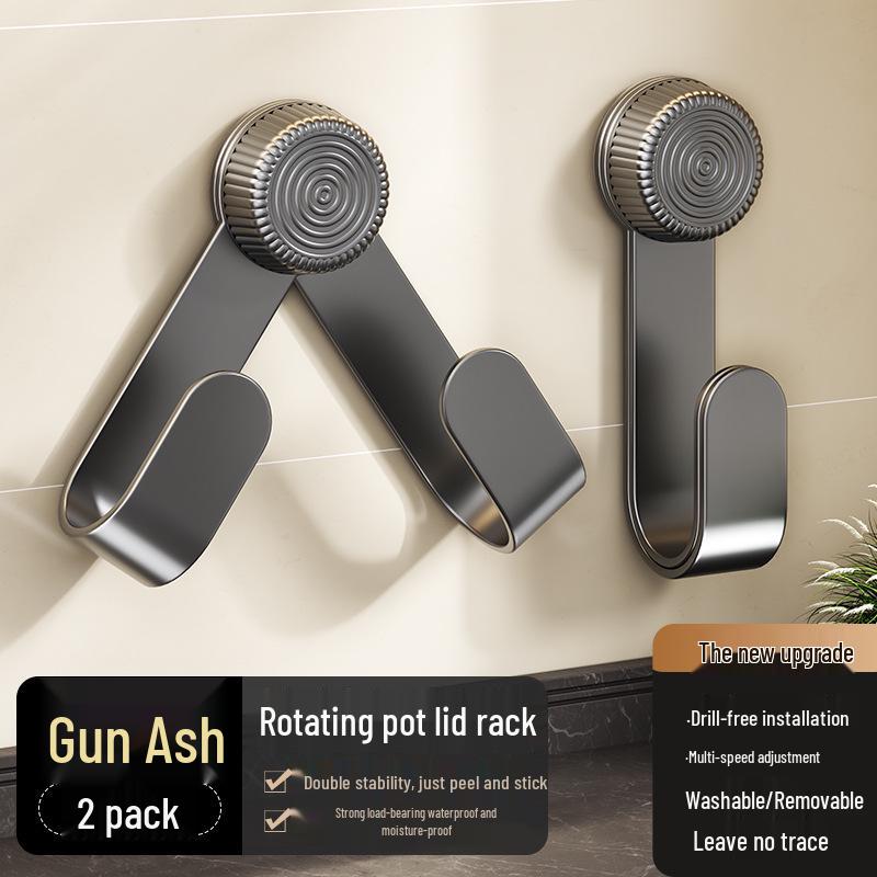 Wall-Mounted Rotating Pot Lid & Cutting Board Rack – Seamless Nail-Free Design with Suction Cup Storage.