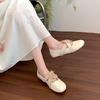 Fashion 2025  Women's Cow Leather Pleated Round Toe Slip-on Flats Sweet Flower Elastic Band Cross Strap Slip-on  Thick Low Heeled Shoes
