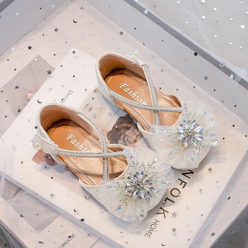 

Girls Half Sandals Sweet Lace Bows Kids Flat Shoes Dance Performane 2025 Summer New Children Princess Dress Shoes Soft Sole 23 бежевый