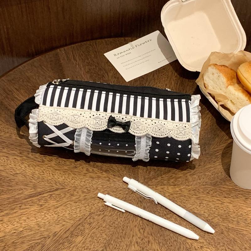 Cute Lace Pencil Case Water Resistant Large Capacity Pen Pouch for Students School Office Desktop Stationery Storage