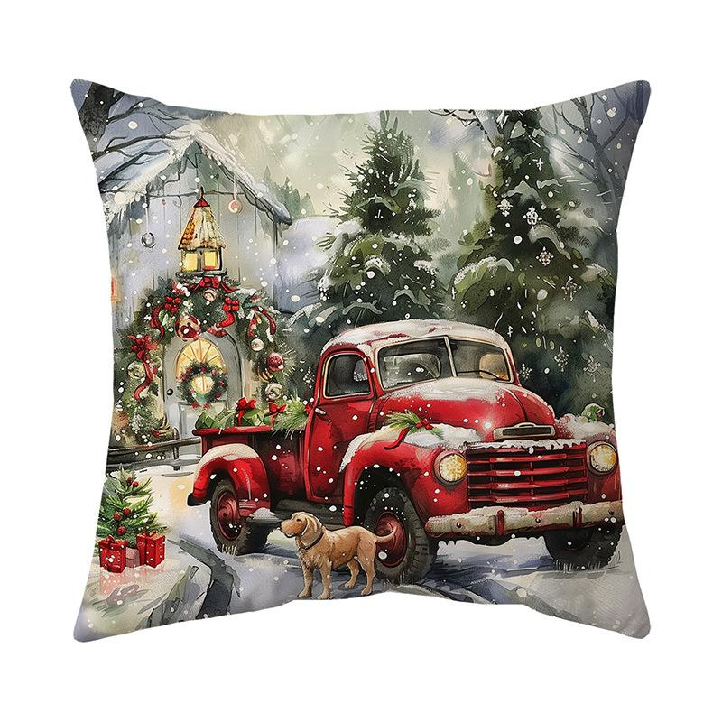 New Christmas Pillow Cover Super Soft Short Plush Printed Sofa Decorative Cushion Cover Home Cushion