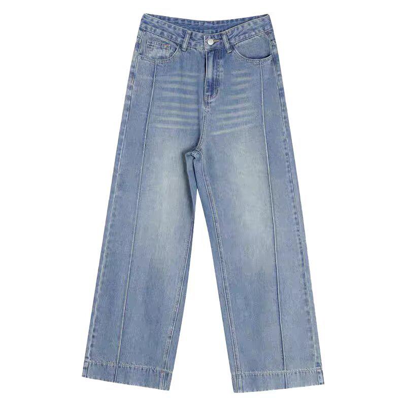 Plus Size Retro Wide-Leg Denim Pants for Women - Autumn Loose Fit, Slimming, Pear-Shaped Body