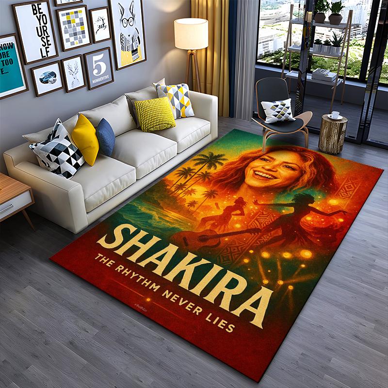 Music Artist Area Rug, Shakira Rhythm Never Lies Tropical Palm Dancer Guitar Print, Latin Music Fan Decor, Non-Slip Mat