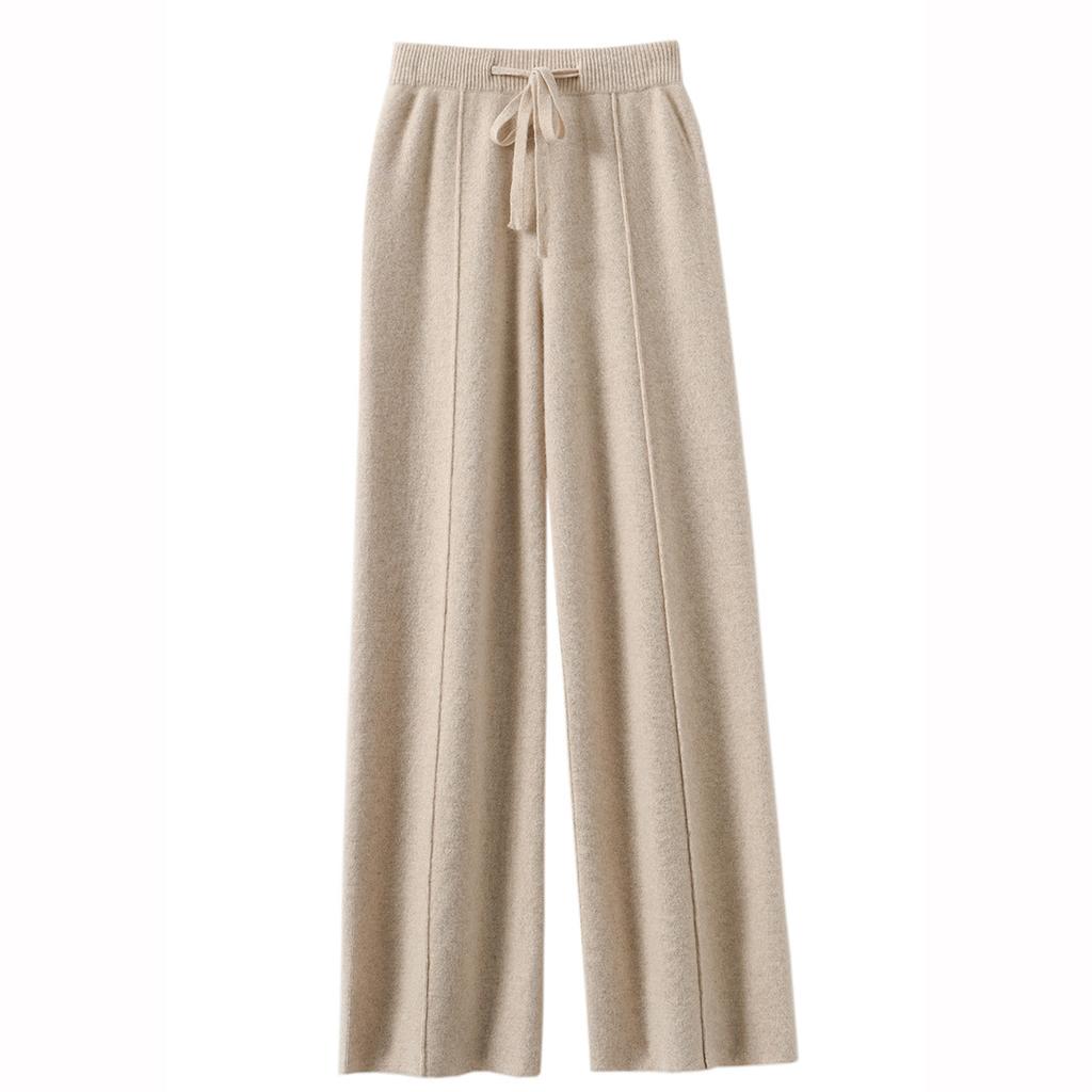 High Waist Knitted Woolen Wide Leg Pants Autumn Winter Drapey Floor Length Casual Trousers Skin Friendly Warm