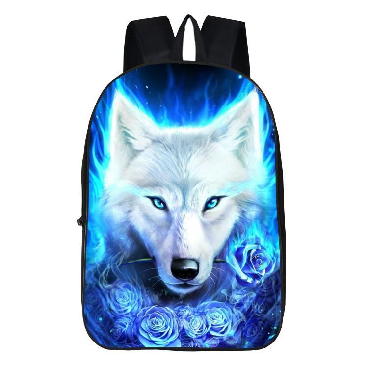 Zaino Scolastico Stampato 3D Animale Lupo Zaino Cartone Animato Studenti Scuola Primaria e Secondaria Zaino Blu Din