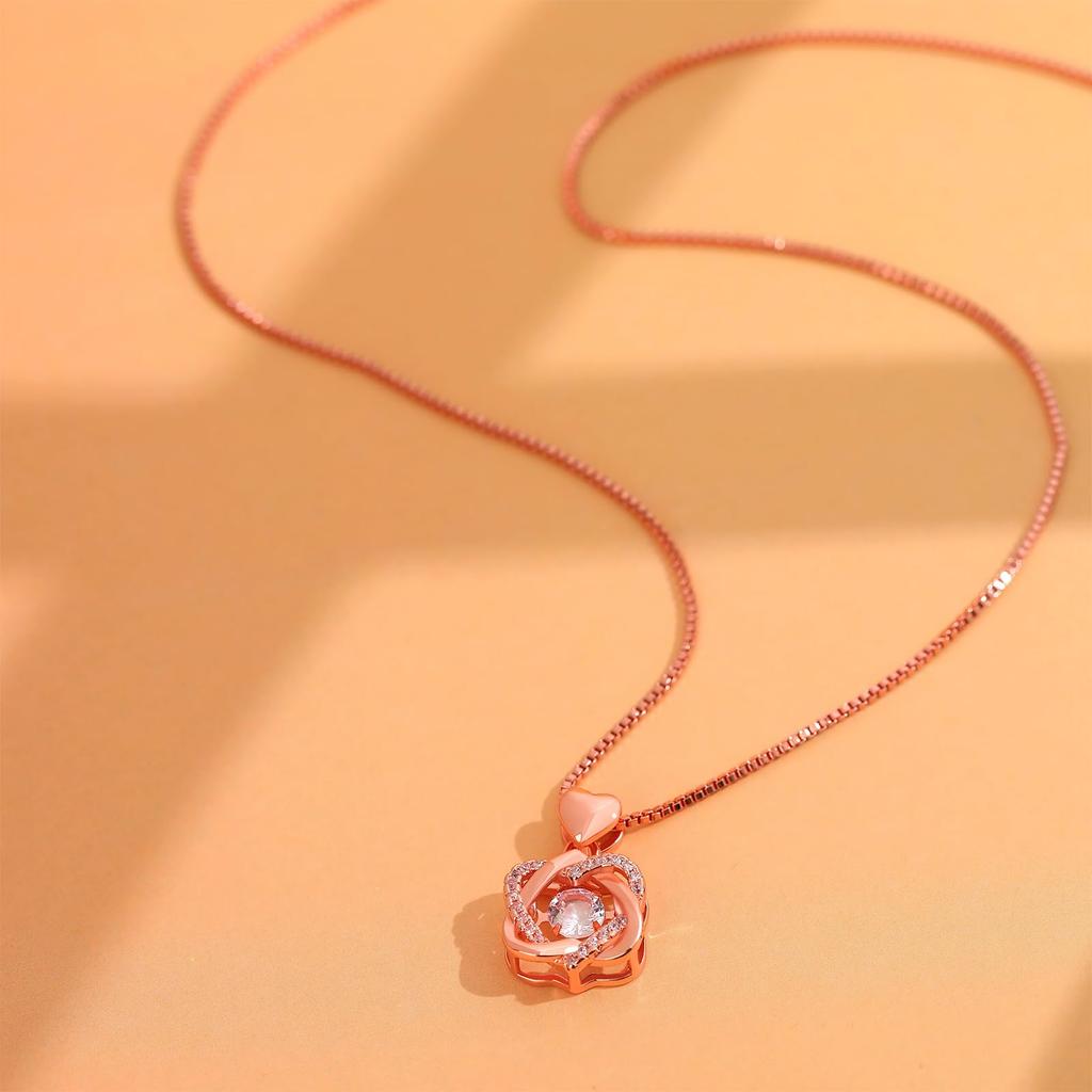[Drawelry] Rose Double Heart Zirconia Necklace with Built-in Surprise Rose Jewelry - Personalized Heart Necklace with Rose Jewelry Box and Preserved