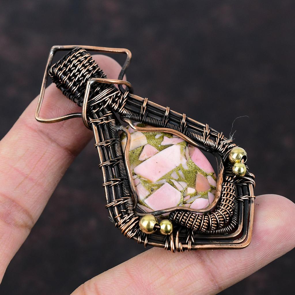Copper Pink Opal Pendant Copper Wire Wrapped Pendant Real Gemstone Handmade Pendant Antique Copper Jewelry Engagement Gift Wire Wrap Jewelry