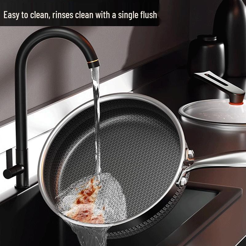 Non-Stick Stainless Steel Honeycomb Textured Frying and Stir-Frying Pan