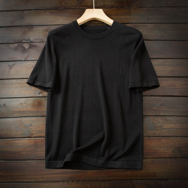 Heavy Rare Italian Order Mulberry Silk/Long-staple Cotton High end Men's Summer Knitted Short sleeve T-shirt Base