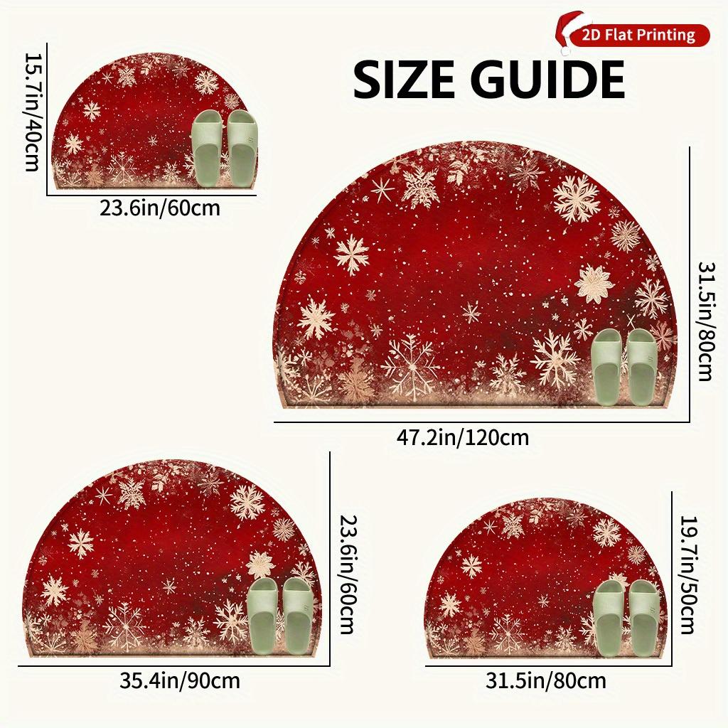 1Pcs Snowflake Winter Semi Circle Welcome Doormat Non-Slip for Outdoor Patio Porch Kitchen Bathroom Entryway Floor Mat