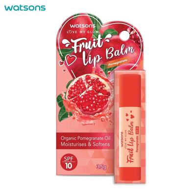 Love My Glow Fruit Lip Balm Pomegranate SPF10, Organic Pomegranate Oil, Moisterises & Softens, 3.5 G.