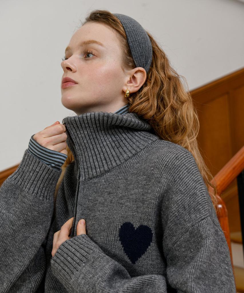 PIGMENT Holly Heart Zip-Up Knit (Zycd251005)