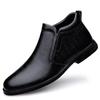 Men's Black High-Top Velvet-Lined Leather Work Boots - Slip-On Dad Shoes for Autumn/Winter