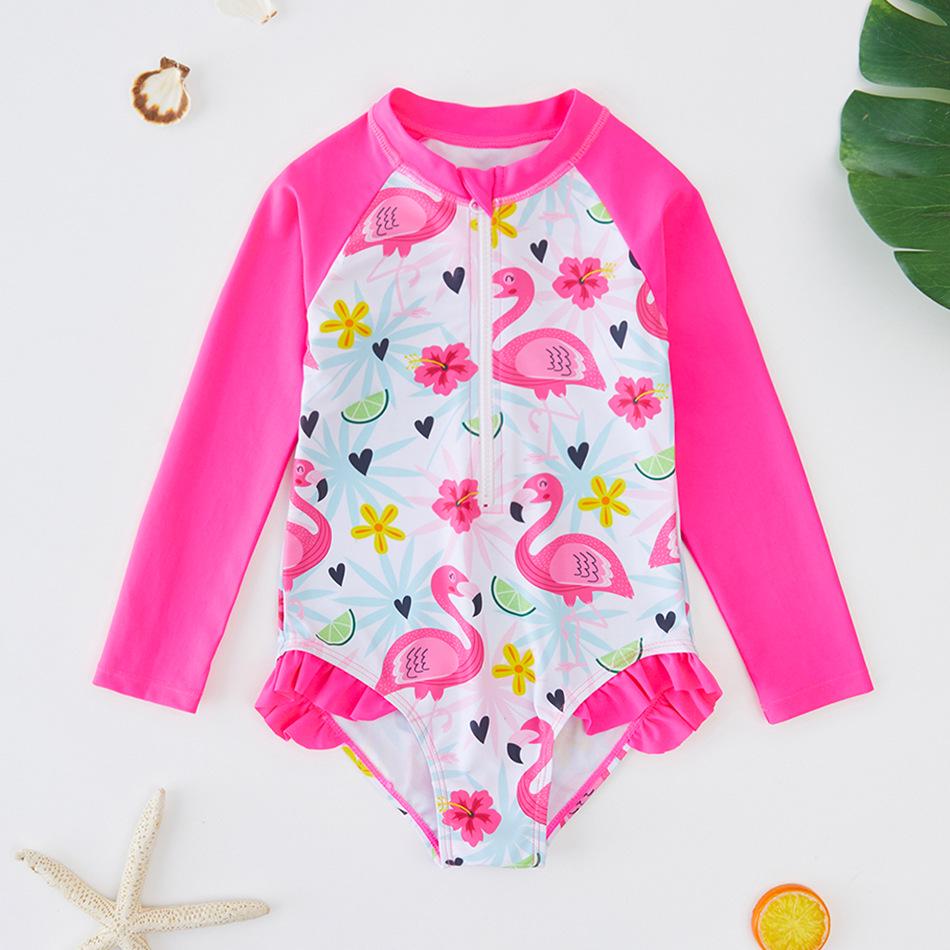 2025 Girls' Long Sleeve Fish Scale One-Piece Swimsuit with Sun Protection