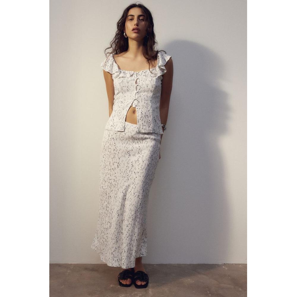 

Юбка из вискозного крепа HM белая с цветочным принтом