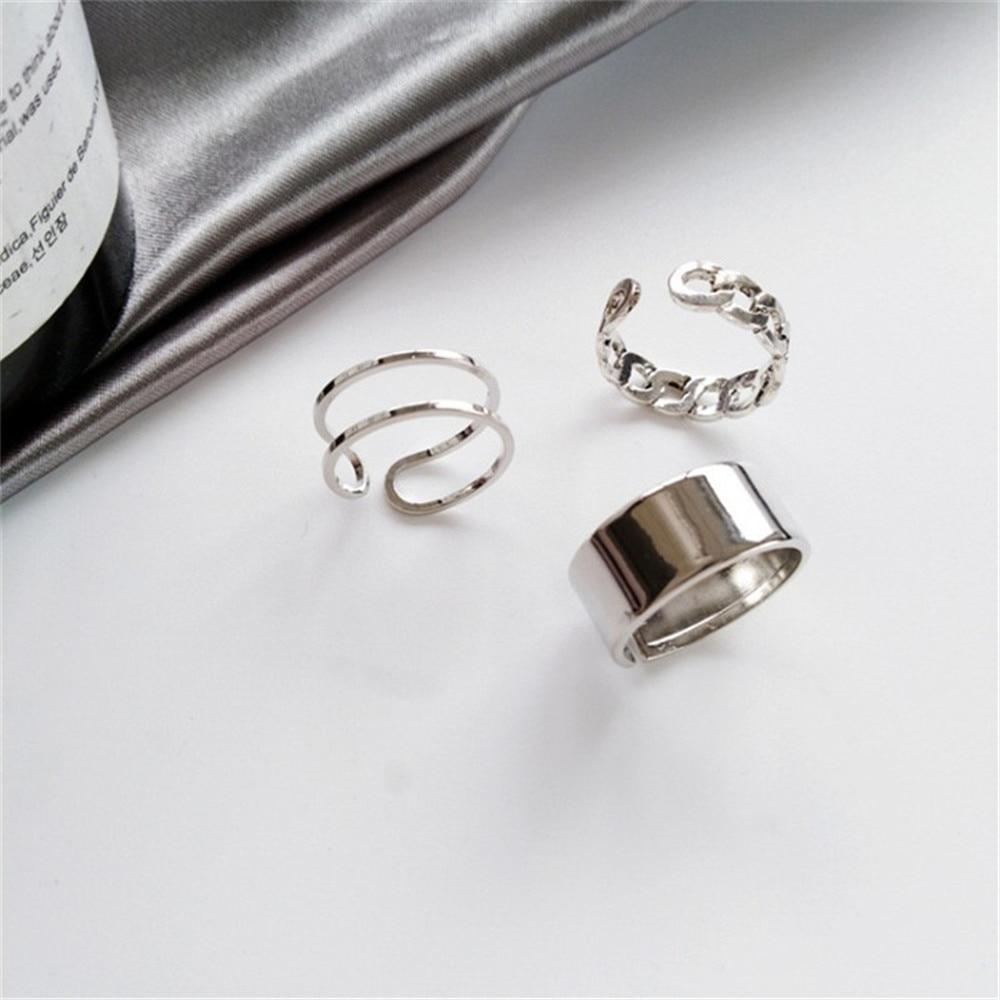 Hip Hop Rock Gold Color Chain Rings Set Girls Punk Geometric Sleek Minimalist Finger Rings Women Trend Jewelry Accessories Celebration Party Event