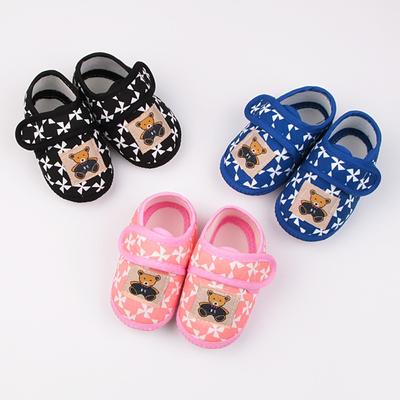 Baby Shoes Cartoon Bear Patch Cloth Shoes Soft Soled Newborn Toddler Shoes