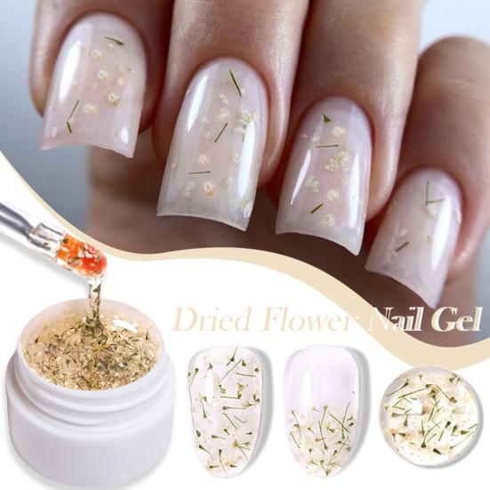 1/6Pcs 8ML Dried Flowers Gel Nail Polish Soak Off UV/LED Natural Floral Petal Nail Glue Varnish Long Lasting Women Clear DIY Nail Art Painting Gel