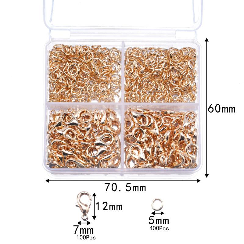 500Pcs/Box Jewelry Making Kit Lobster Clasps & Jump Rings With Box For Diy Chain Necklace Bracelet Anklet Supplies Connectors