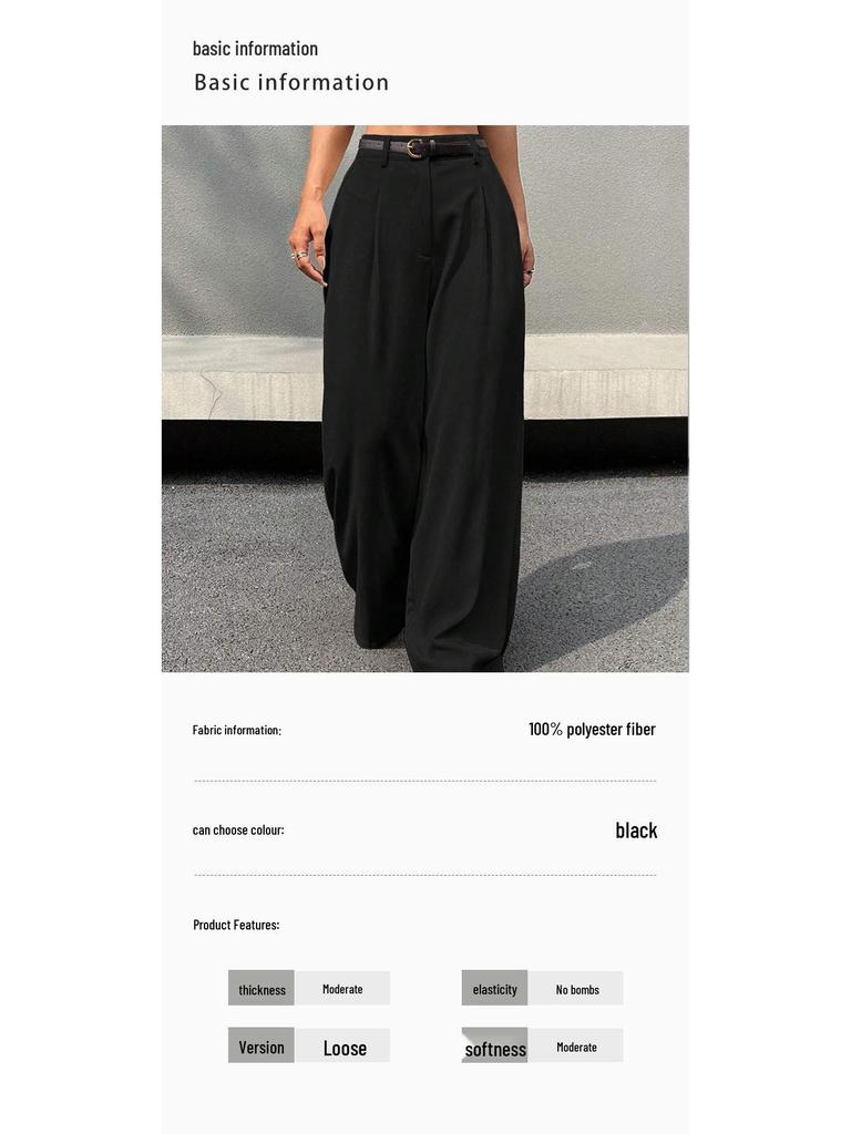 High Waist Wide Leg Women's Summer Suit Pants - Versatile, Casual, Petite, Straight Leg, Floor-Length Trousers