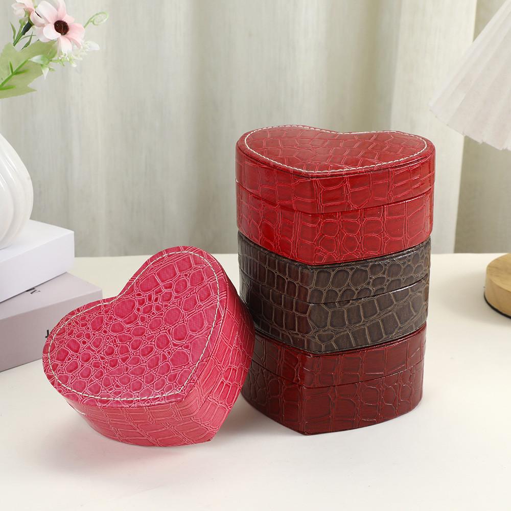 Leather Heart Jewelry Organizer With Flip Lid For Gift Weddings Travel