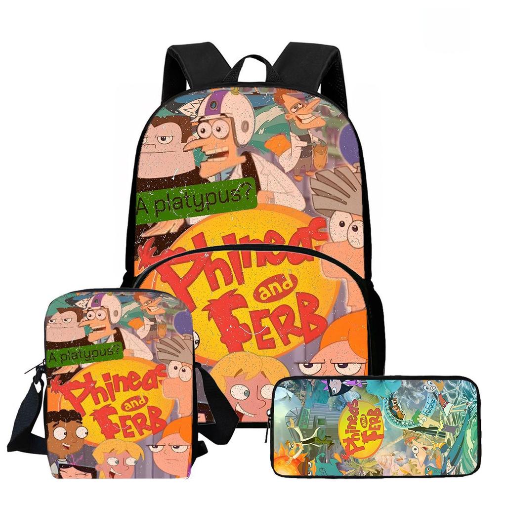 Phineas And Ferb Backpack Cartoon High Definition Printing Multifunctional Spine Protection Lightweight School Bag