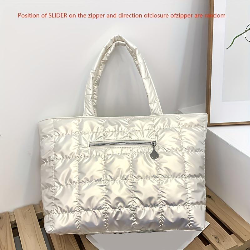 

Зимняя теплая сумка-тоут для женщин, нейлоновая стеганая, большой вместимости, женские наплечные сумки для женщин, пуховики-сумки бежевый