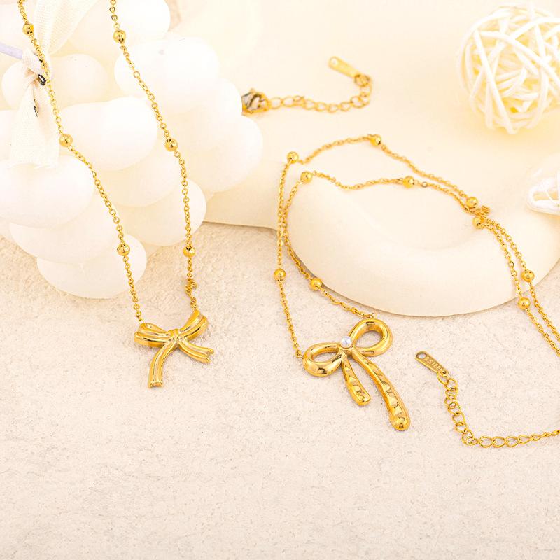 Simple Bow Necklace Female Niche Versatile Titanium Steel Collarbone Chain Niche Fashion Premium Durable Quality