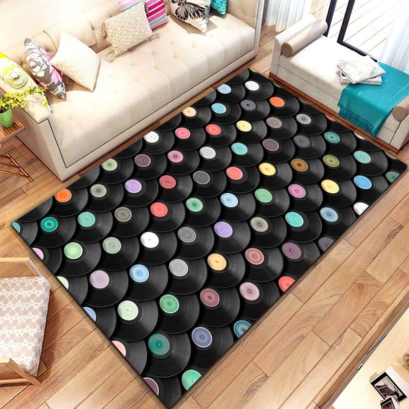 Music Vinyl Disc Player Pattern Rug Carpet for Bedroom Living Room Kitchen Bathroom Floor Mat Home Decor Non-Slip Floor Pad Rug