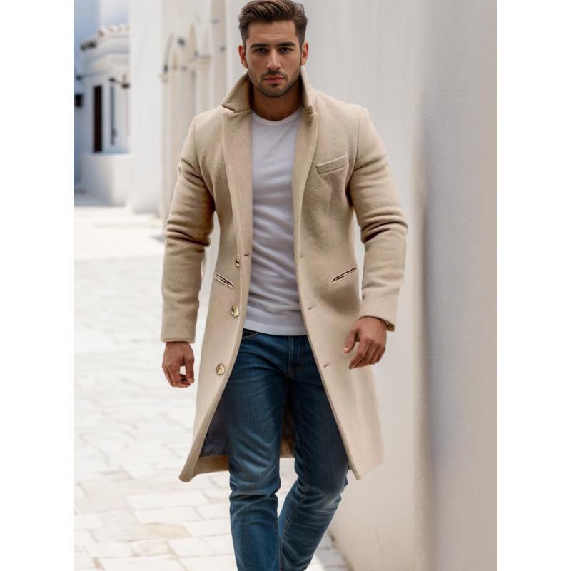 2024 Men's Mid-Length Woolen Coat: Autumn/Winter, Single-Breasted, Casual Commute, European Size