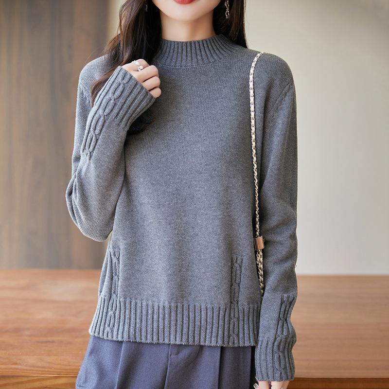 

Women s 2025 Autumn/Winter Semi-High Neck All-Cotton Knit Sweater M