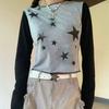 VAYLA Y2k Ästhetisches T-Shirt mit Sternenprint Langarm Frühling Basic Streetwear Cropped Top Slim Harajuku Kontrastfarbe Lässiges T-Shirt