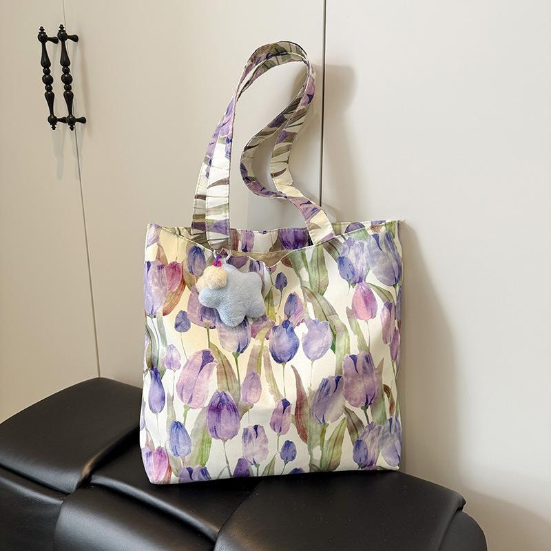 

Красивая сумка-тоут с цветочным принтом, легкая, вместительная, повседневная, свежая и милая, модная сумка на плечо/подмышку without pendant фиолетовый